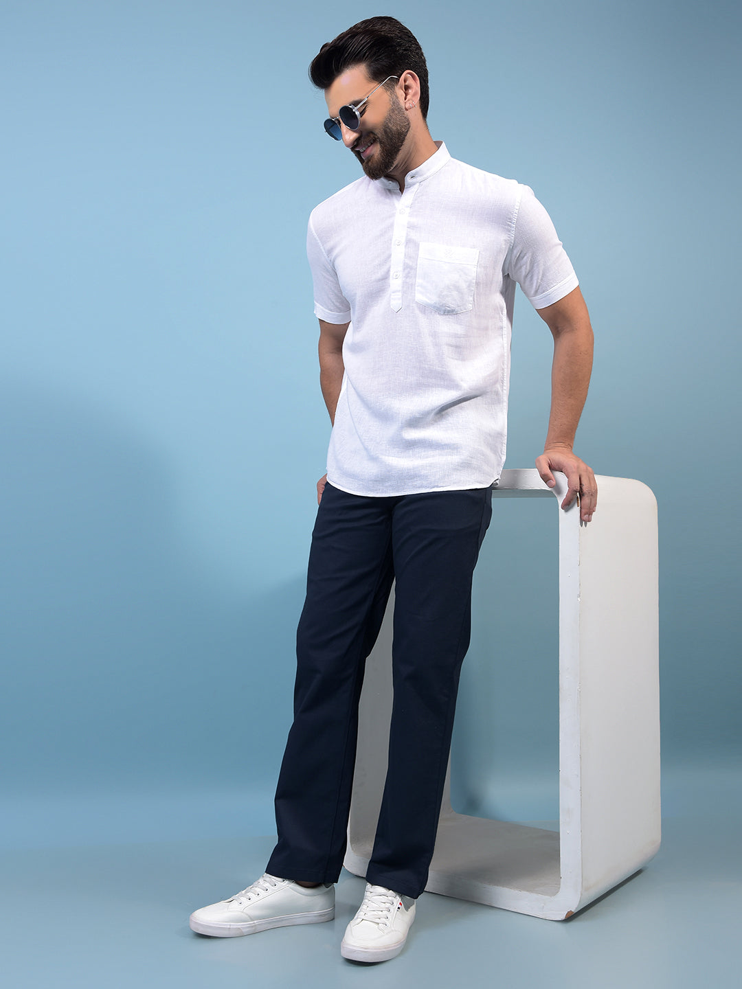 Men's Blue Straight Trousers-Men Trousers-Crimsoune Club