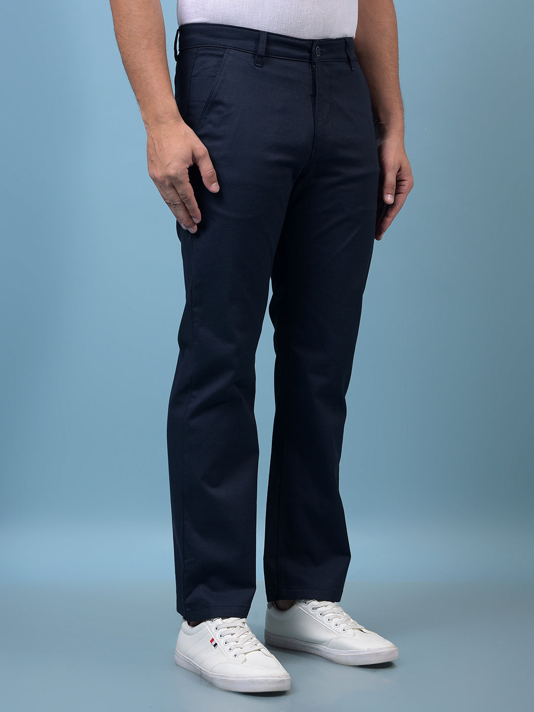 Men's Blue Straight Trousers-Men Trousers-Crimsoune Club