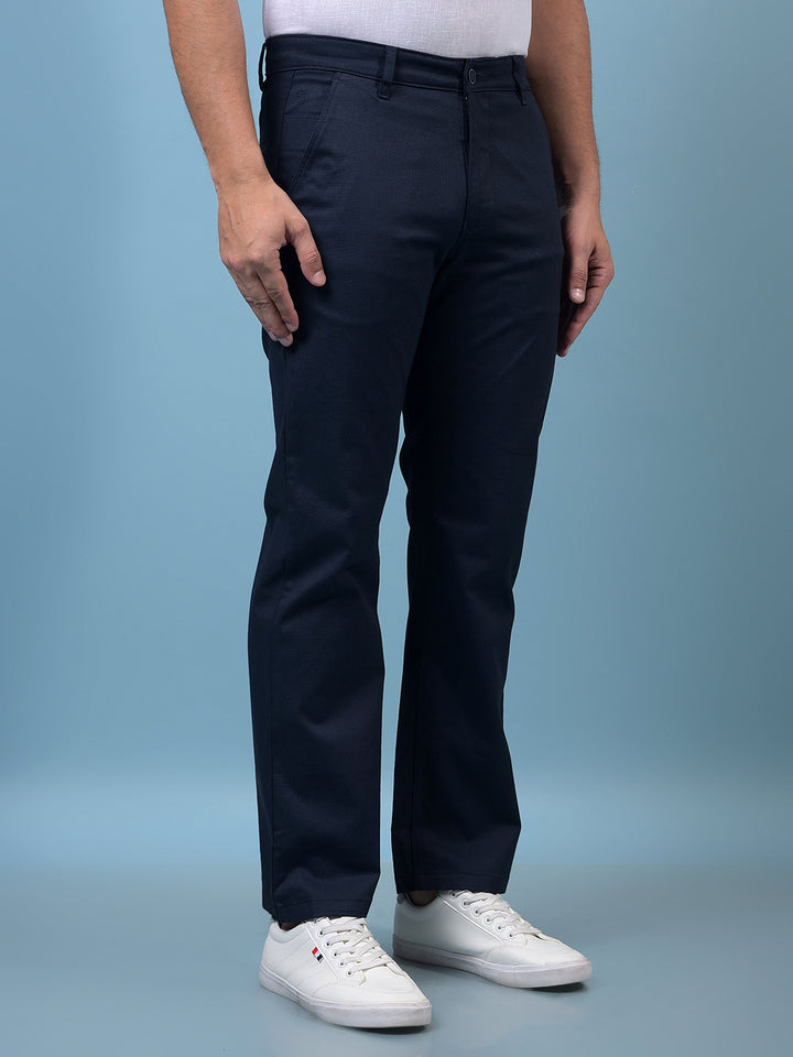 Men's Blue Straight Trousers-Men Trousers-Crimsoune Club