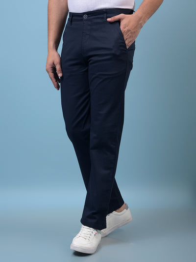 Men's Blue Straight Trousers-Men Trousers-Crimsoune Club
