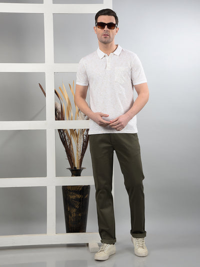 Olive Printed Straight Trousers-Men Trousers-Crimsoune Club
