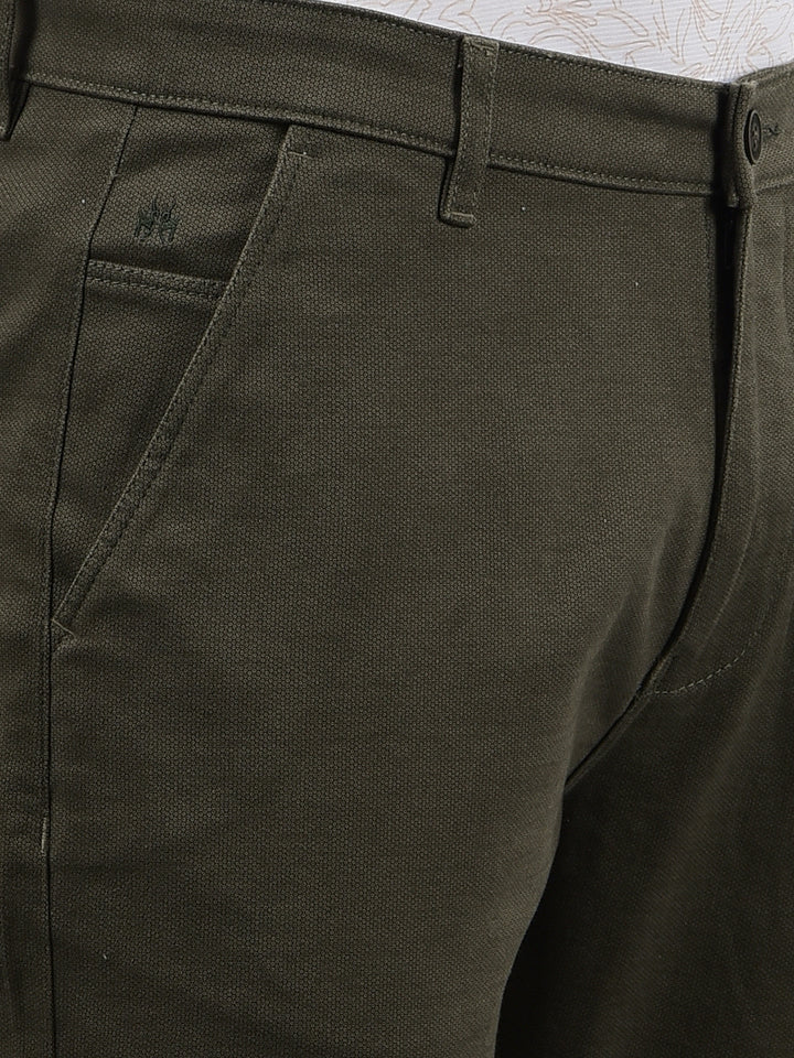 Olive Printed Straight Trousers-Men Trousers-Crimsoune Club