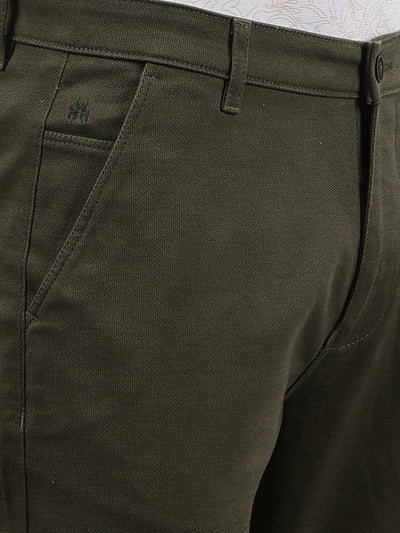 Olive Printed Straight Trousers-Men Trousers-Crimsoune Club
