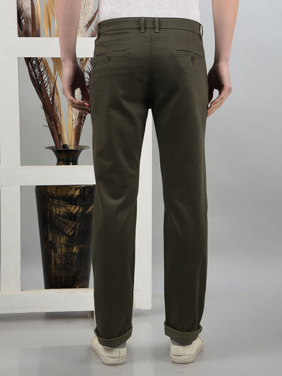 Olive Printed Straight Trousers-Men Trousers-Crimsoune Club