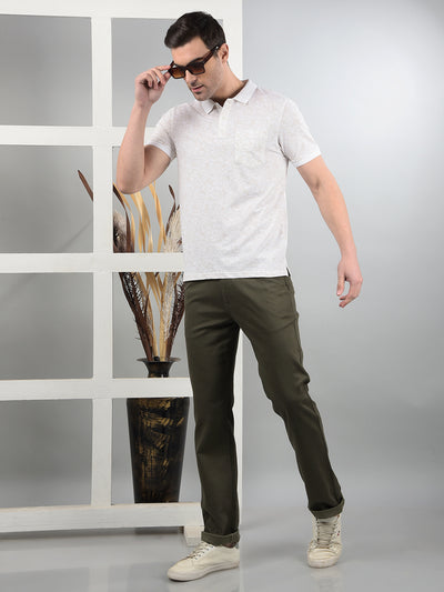 Olive Printed Straight Trousers-Men Trousers-Crimsoune Club