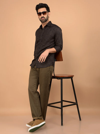 Brown Printed Straight Trousers-Men Trousers-Crimsoune Club
