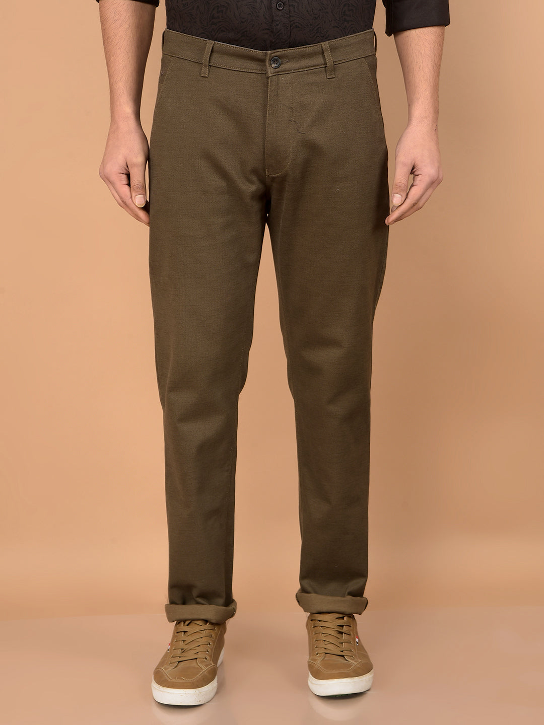 Brown Printed Straight Trousers-Men Trousers-Crimsoune Club