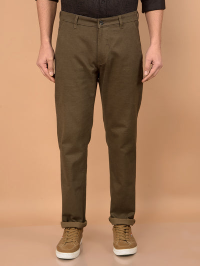 Brown Printed Straight Trousers-Men Trousers-Crimsoune Club