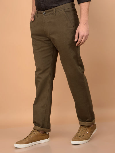 Brown Printed Straight Trousers-Men Trousers-Crimsoune Club