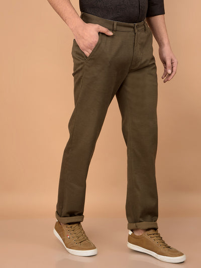 Brown Printed Straight Trousers-Men Trousers-Crimsoune Club