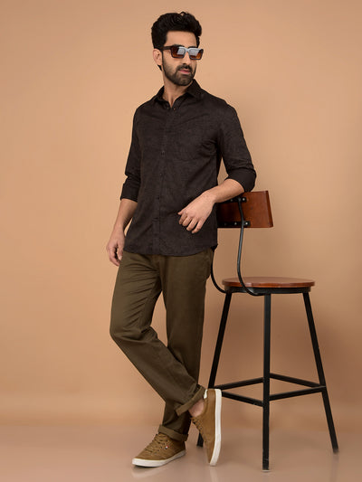 Brown Printed Straight Trousers-Men Trousers-Crimsoune Club