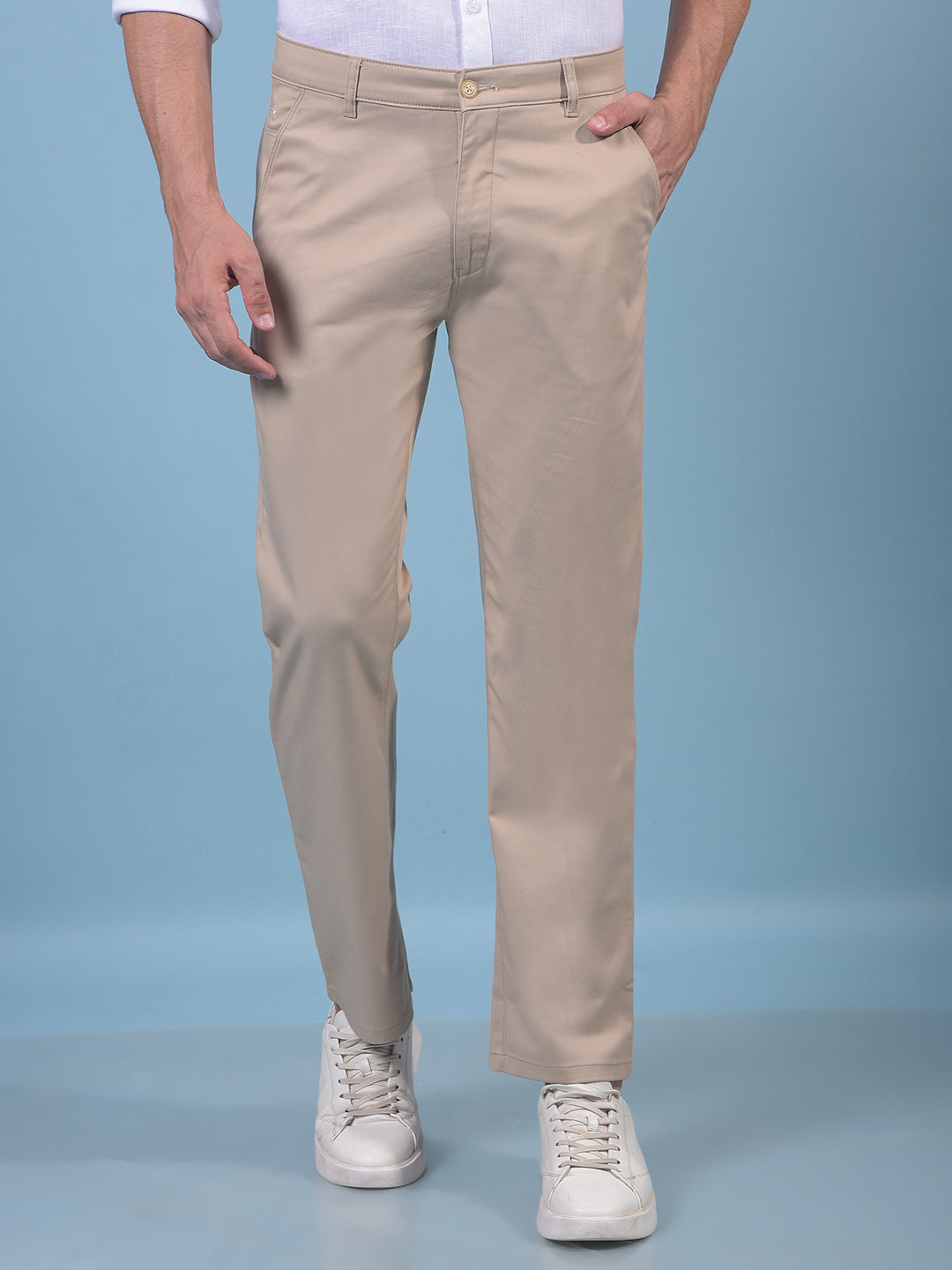 Beige Straight Trousers-Men Trousers-Crimsoune Club