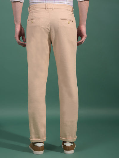 Beige Textured Trousers-Men Trousers-Crimsoune Club