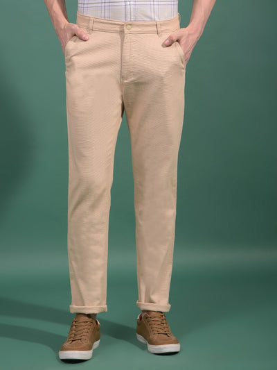 Beige Textured Trousers-Men Trousers-Crimsoune Club