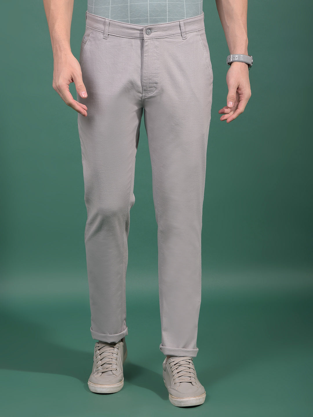 Grey Textured Trousers-Men Trousers-Crimsoune Club