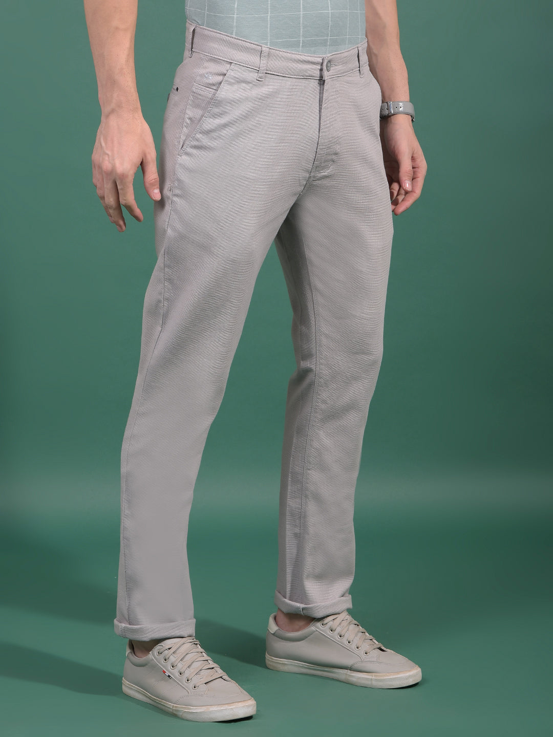 Grey Textured Trousers-Men Trousers-Crimsoune Club