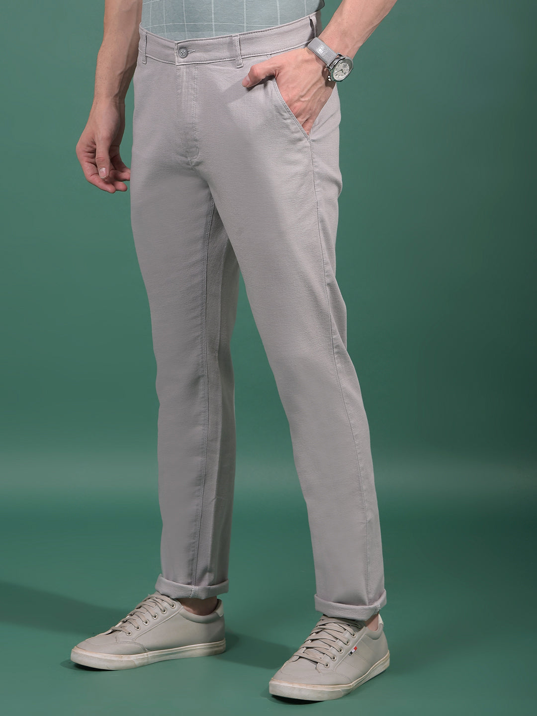 Grey Textured Trousers-Men Trousers-Crimsoune Club