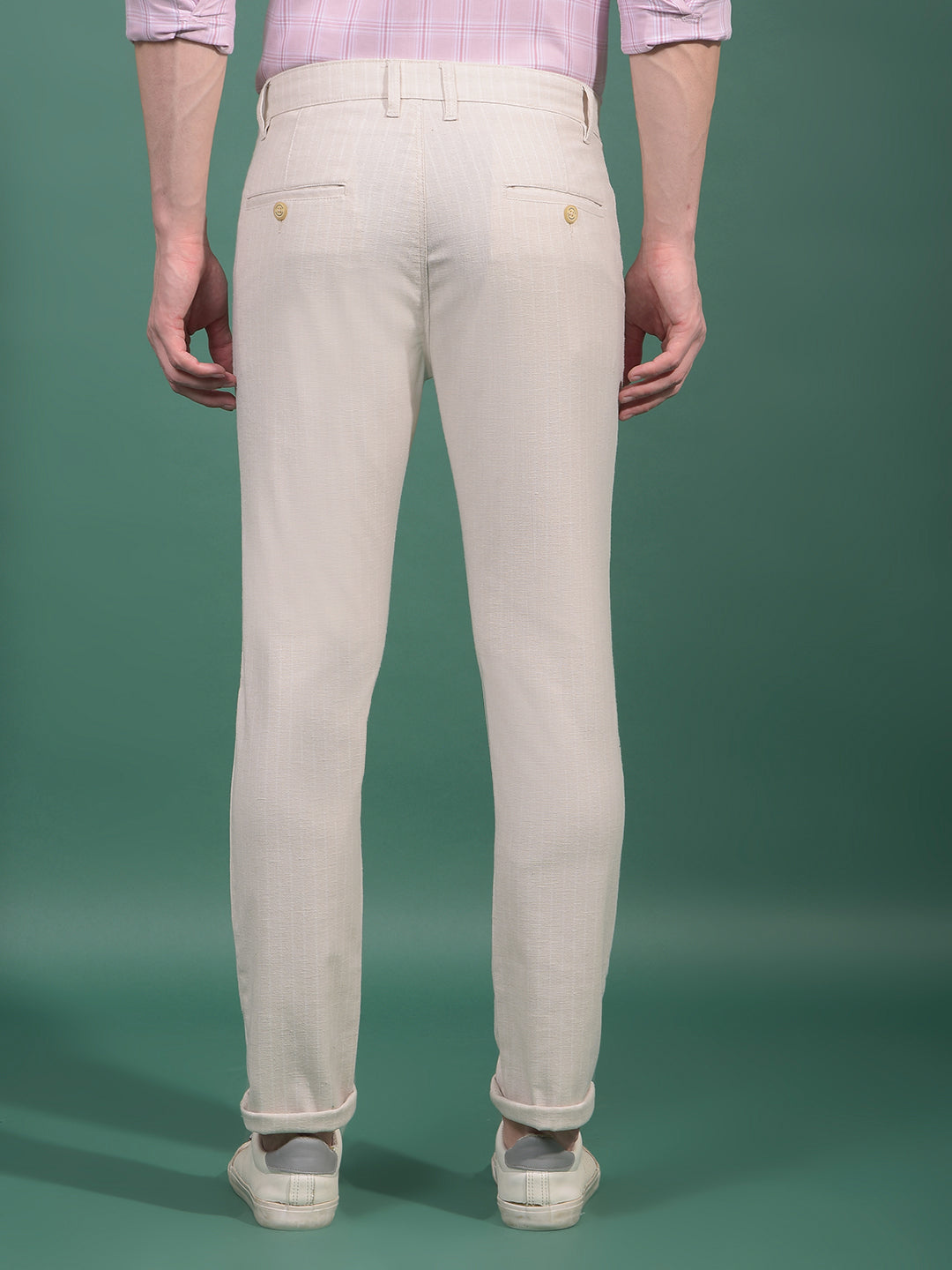 Beige Vertical Stripes Trousers-Men Trousers-Crimsoune Club