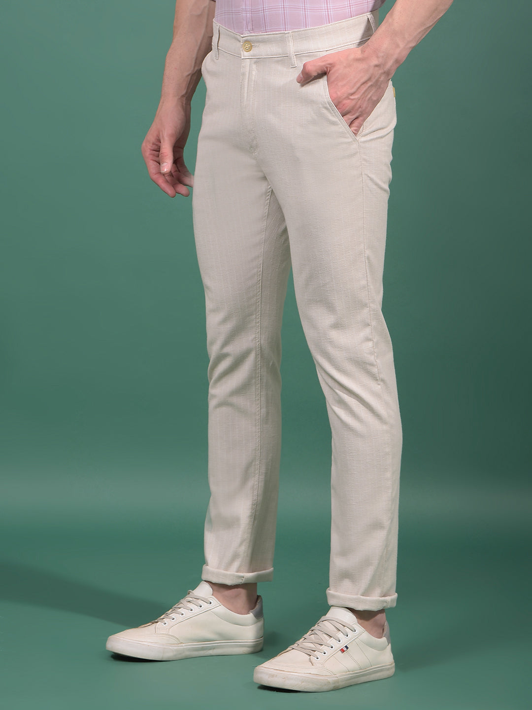 Beige Vertical Stripes Trousers-Men Trousers-Crimsoune Club
