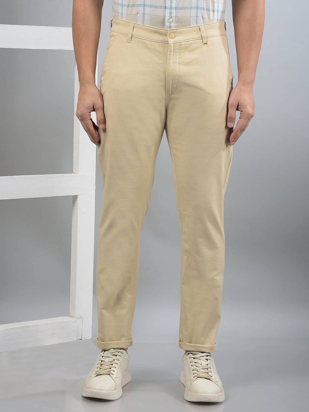 Beige Trousers-Men Trousers-Crimsoune Club