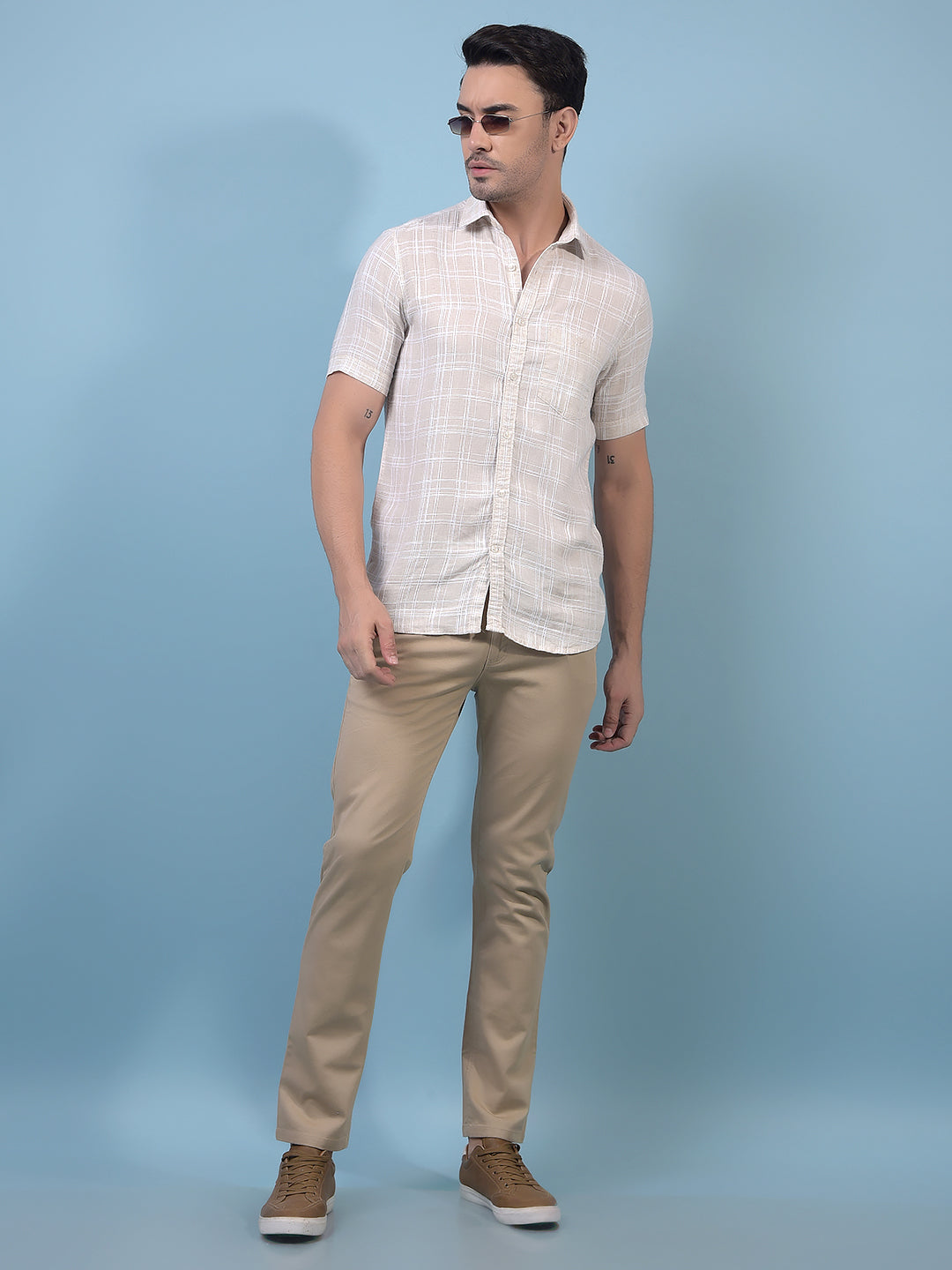 Men's Beige Printed Trousers-Men Trousers-Crimsoune Club
