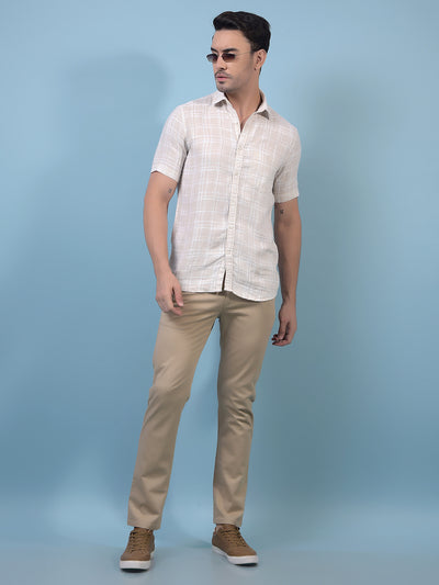 Men's Beige Printed Trousers-Men Trousers-Crimsoune Club