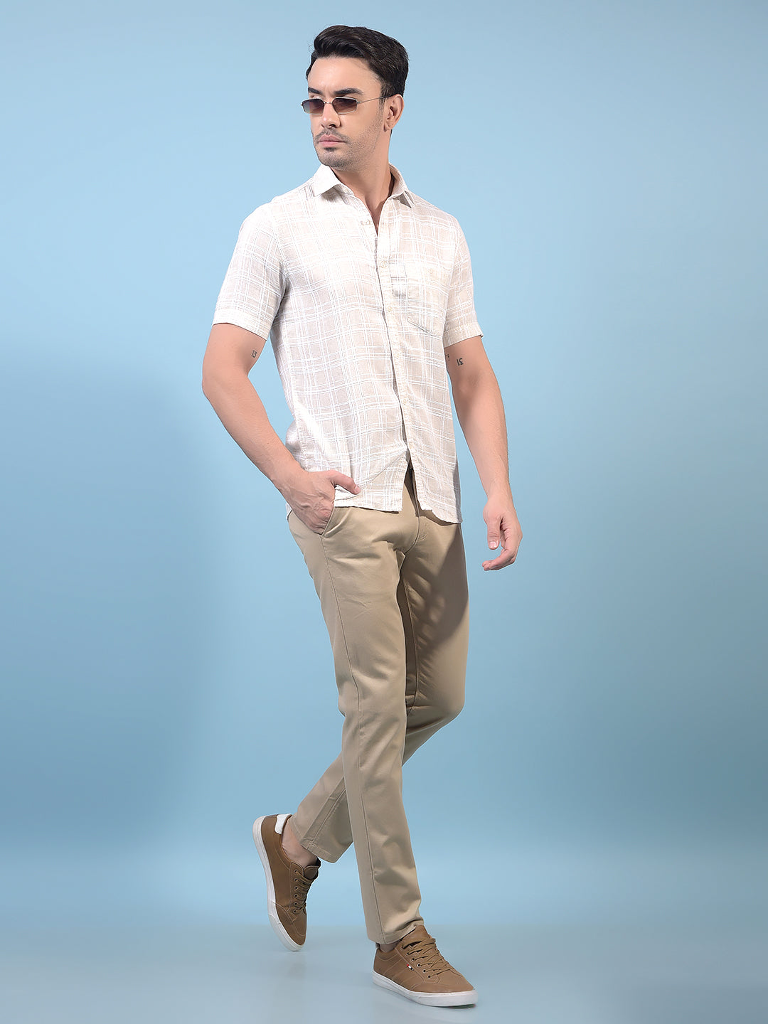 Men's Beige Printed Trousers-Men Trousers-Crimsoune Club