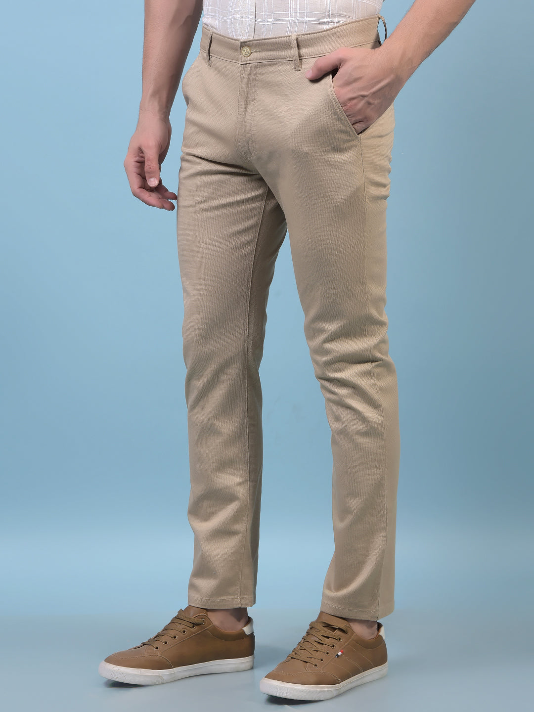 Men's Beige Printed Trousers-Men Trousers-Crimsoune Club