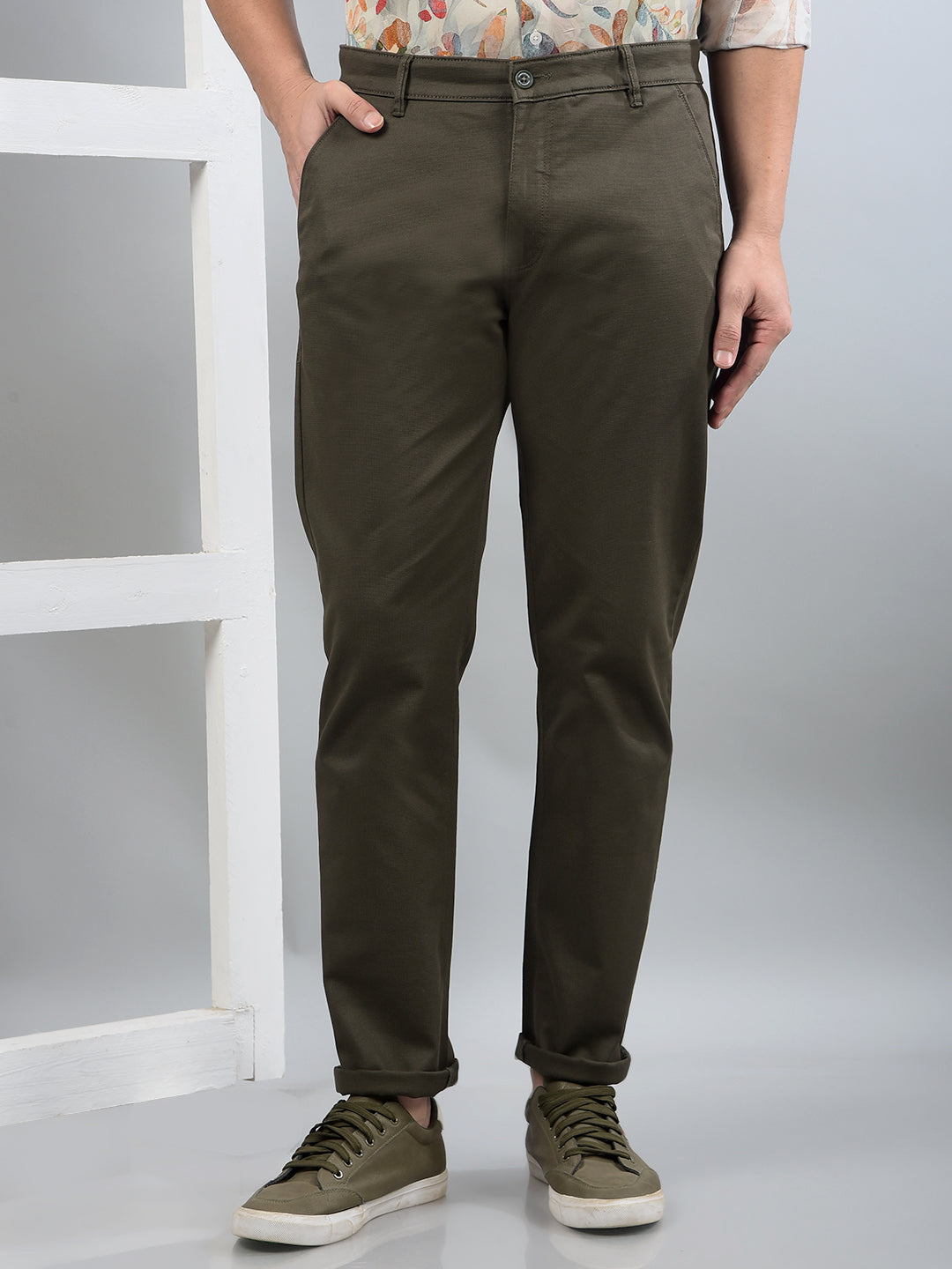 Olive Trousers-Men Trousers-Crimsoune Club