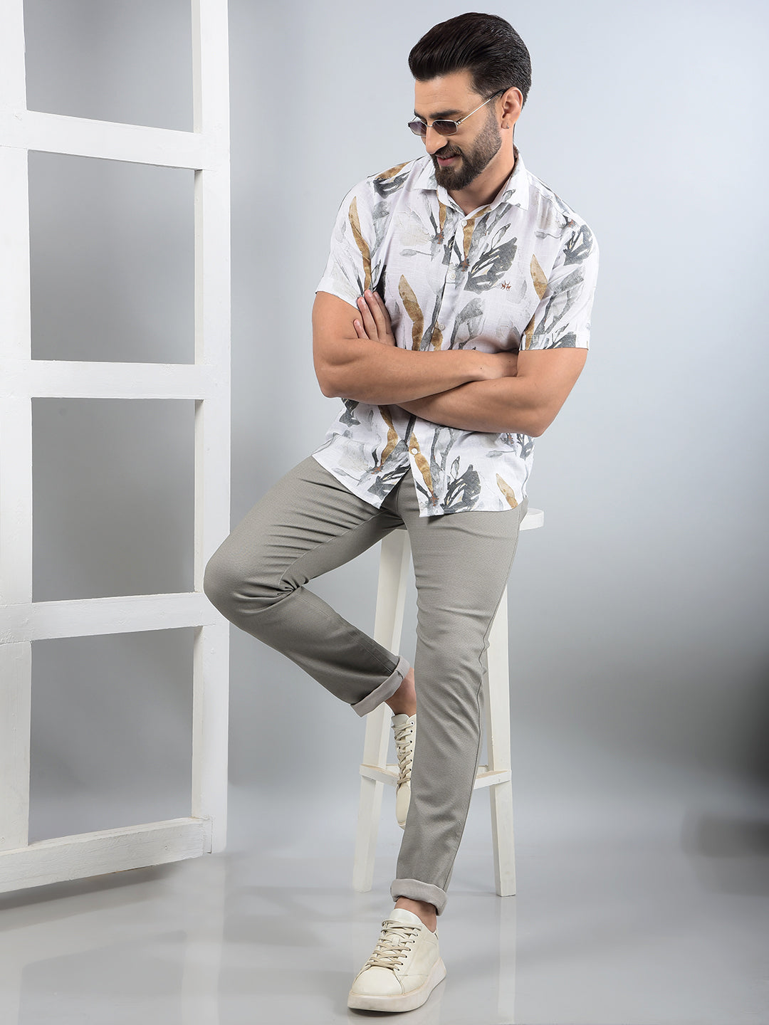 Grey Printed Trousers-Men Trousers-Crimsoune Club