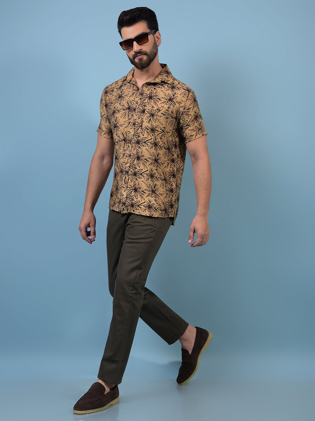 Men's Olive Printed Trousers-Men Trousers-Crimsoune Club