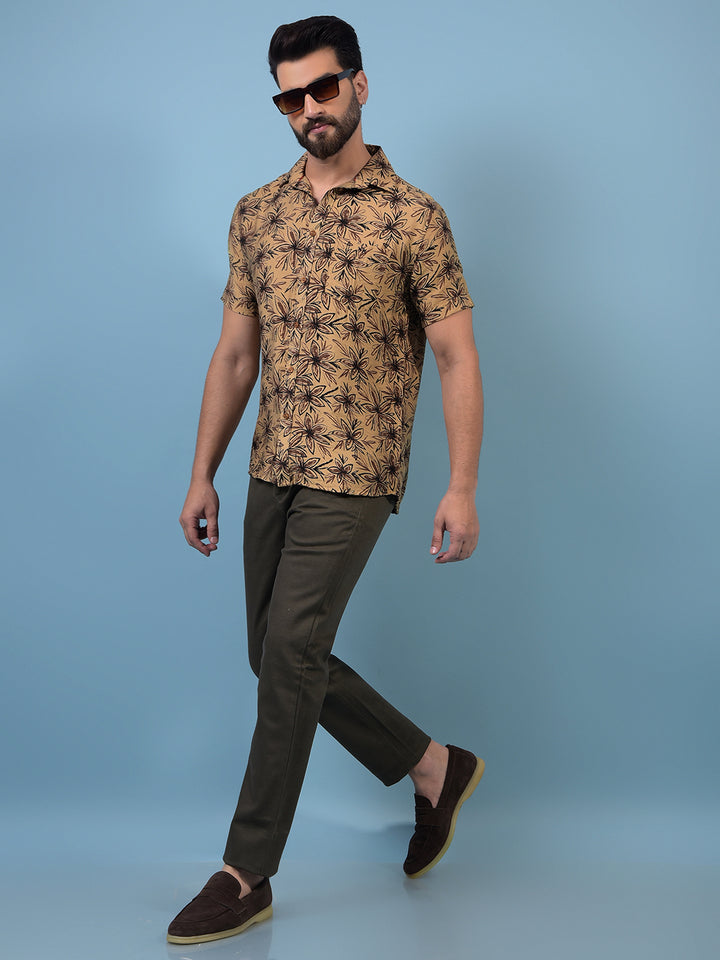 Men's Olive Printed Trousers-Men Trousers-Crimsoune Club