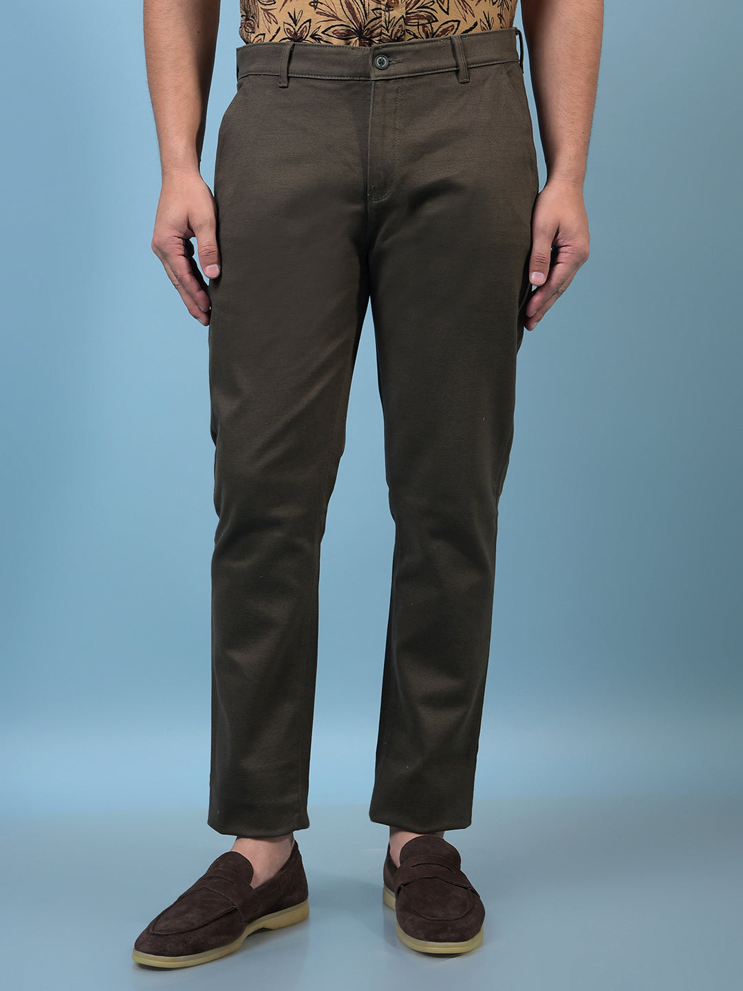 Men's Olive Printed Trousers-Men Trousers-Crimsoune Club