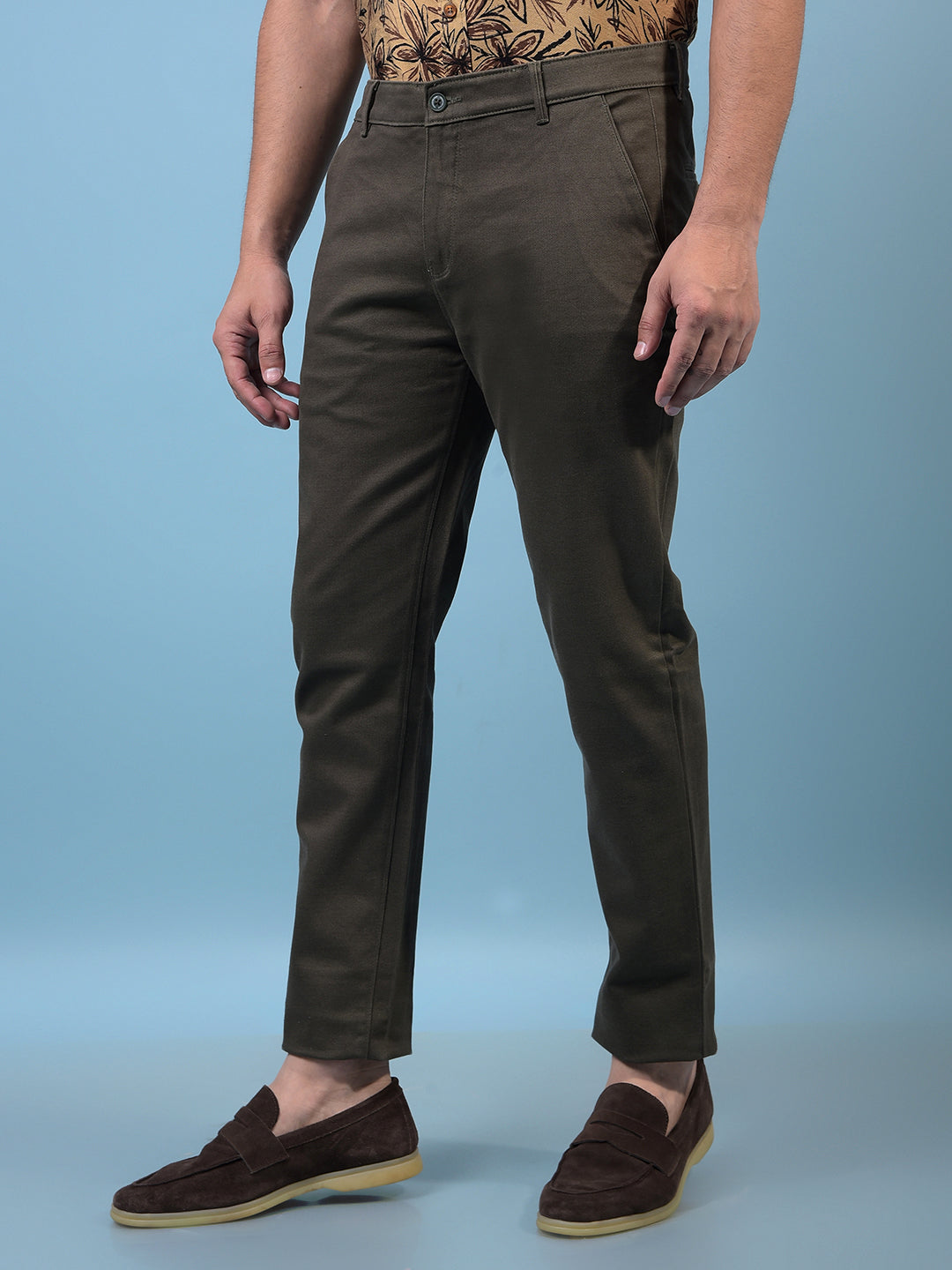 Men's Olive Printed Trousers-Men Trousers-Crimsoune Club