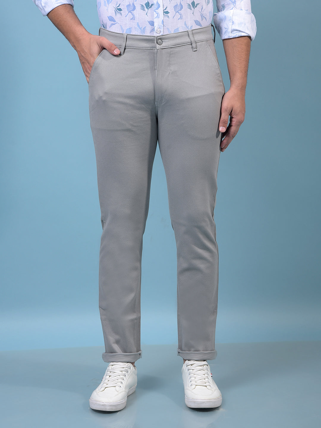 Men's Grey Printed Trousers-Men Trousers-Crimsoune Club