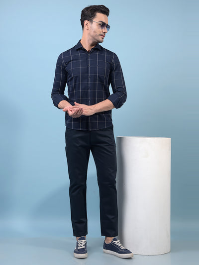 Men's Navy Blue Printed Trousers-Men Trousers-Crimsoune Club