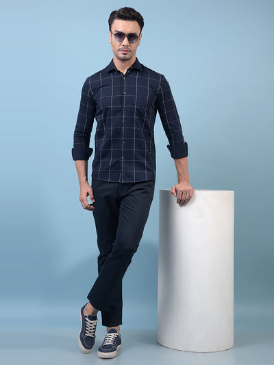 Men's Navy Blue Printed Trousers-Men Trousers-Crimsoune Club