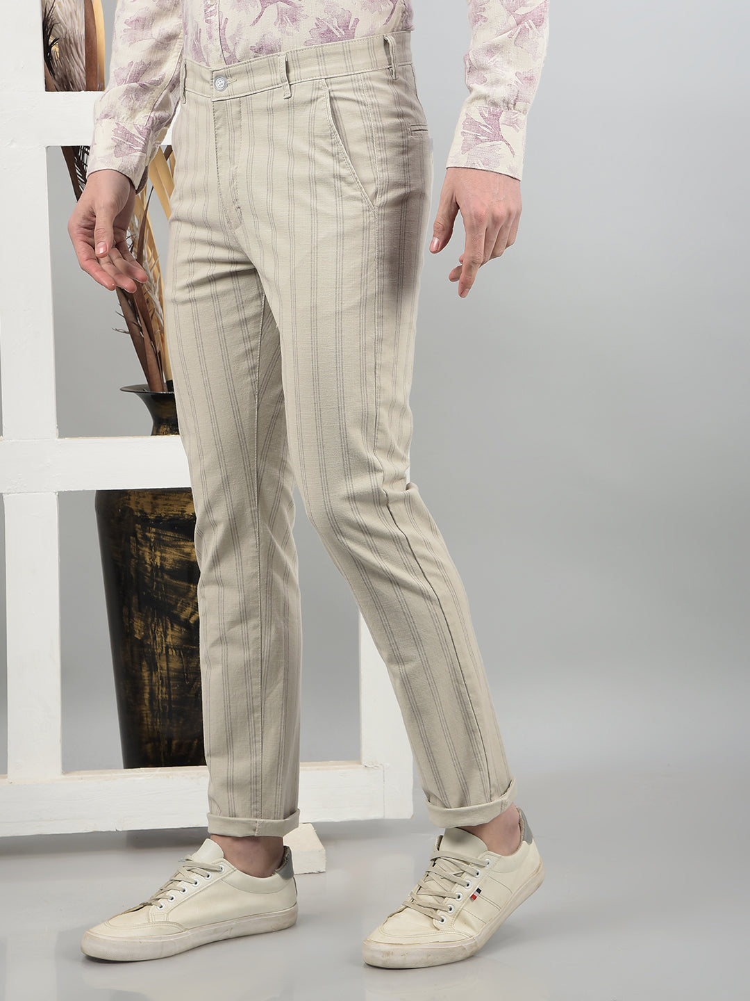 Grey Printed Trousers-Men Trousers-Crimsoune Club