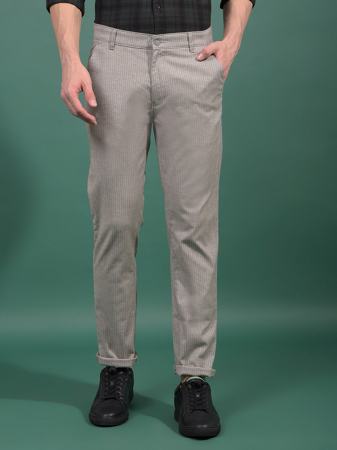 Grey Vertical Stripes Trousers-Men Trousers-Crimsoune Club
