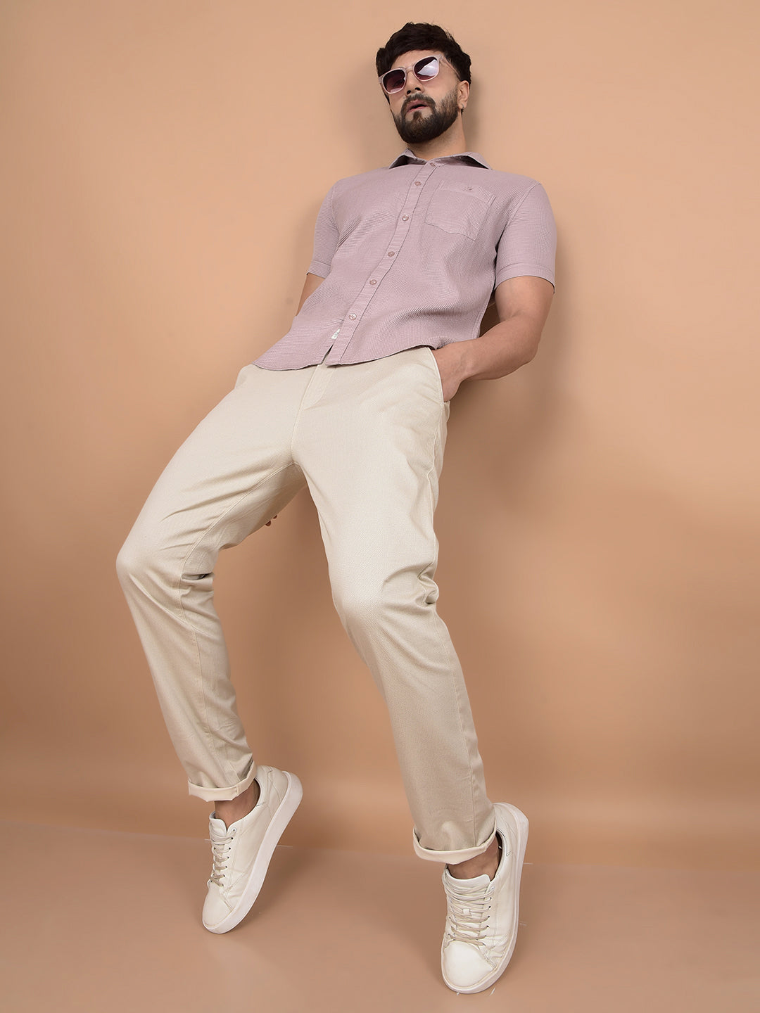 Beige Trousers-Men Trousers-Crimsoune Club