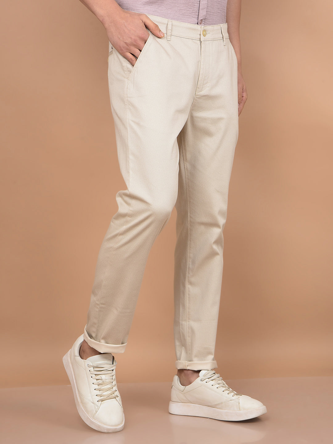 Beige Trousers-Men Trousers-Crimsoune Club