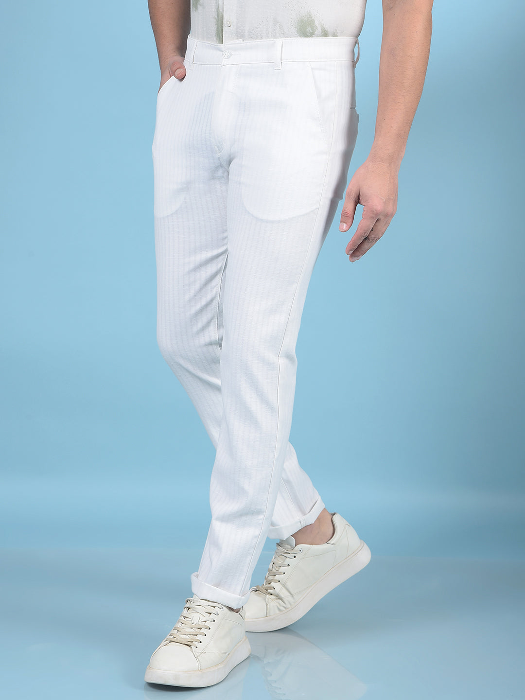 White Printed 100% Cotton Trousers-Men Trousers-Crimsoune Club