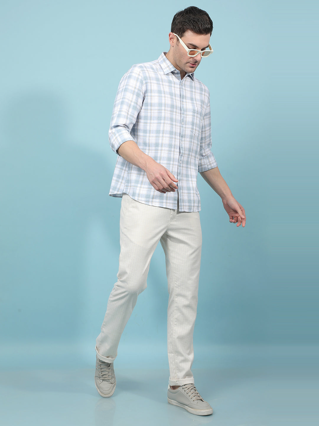 Off White Printed 100% Cotton Trousers-Men Trousers-Crimsoune Club