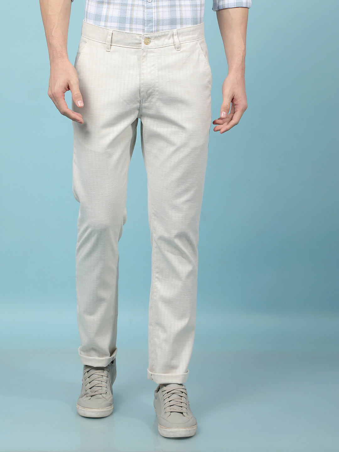 Off White Printed 100% Cotton Trousers-Men Trousers-Crimsoune Club