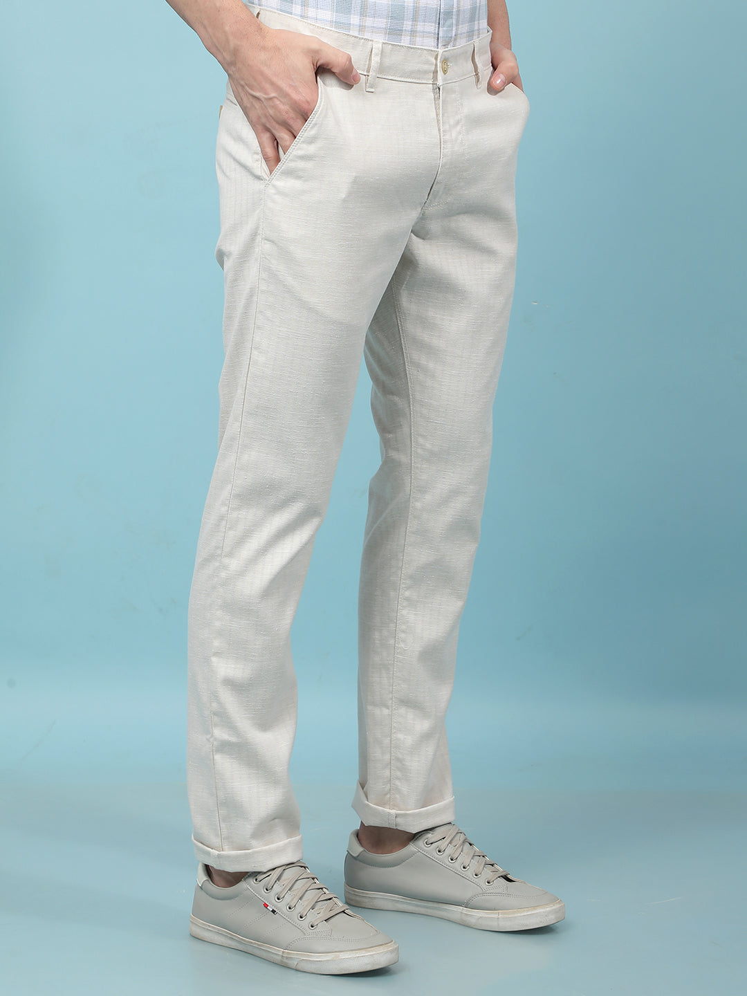 Off White Printed 100% Cotton Trousers-Men Trousers-Crimsoune Club