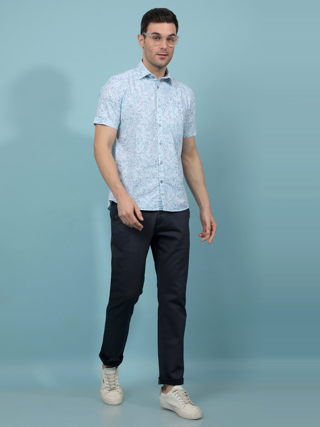 Navy Blue Printed Trousers-Men Trousers-Crimsoune Club