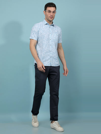Navy Blue Printed Trousers-Men Trousers-Crimsoune Club