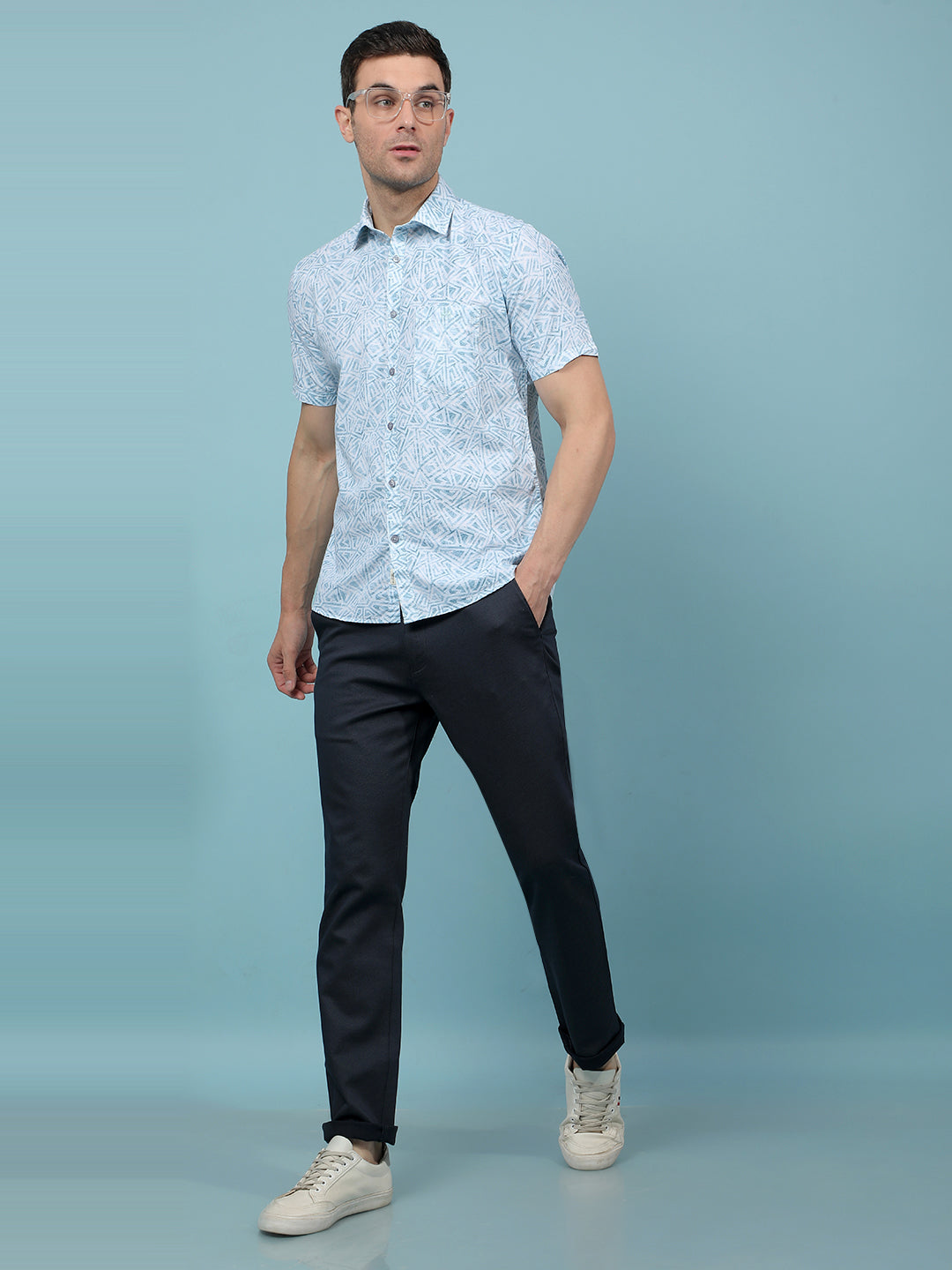 Navy Blue Printed Trousers-Men Trousers-Crimsoune Club