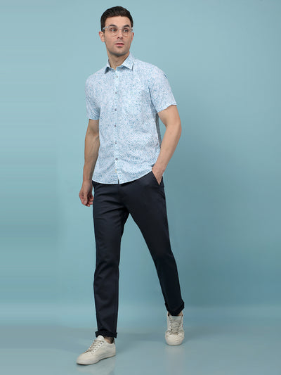 Navy Blue Printed Trousers-Men Trousers-Crimsoune Club