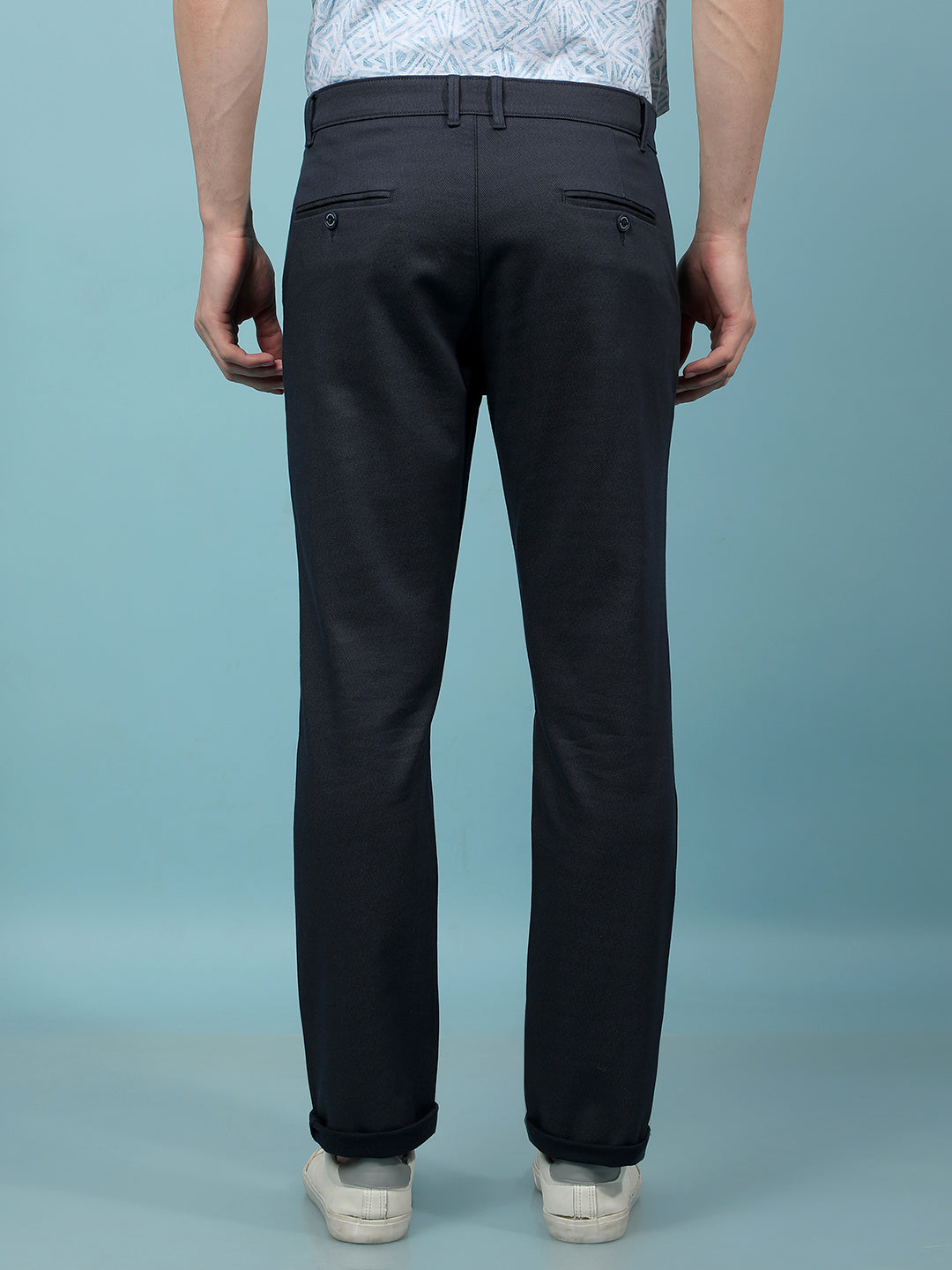 Navy Blue Printed Trousers-Men Trousers-Crimsoune Club